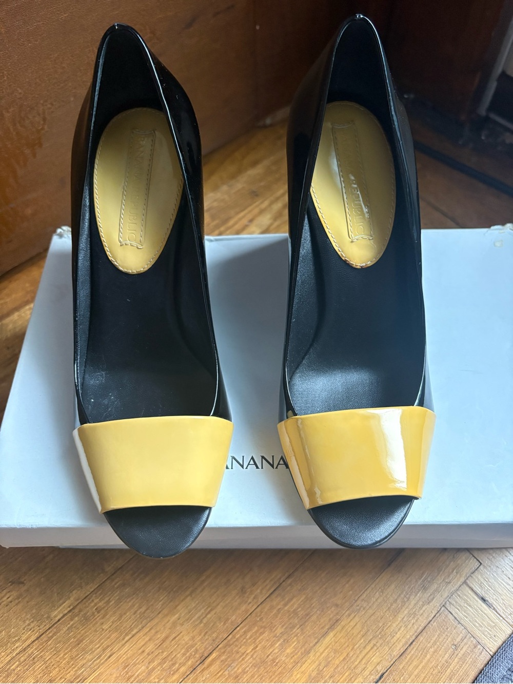 Banana Republic Black Pumps with Yellow Patent Toe